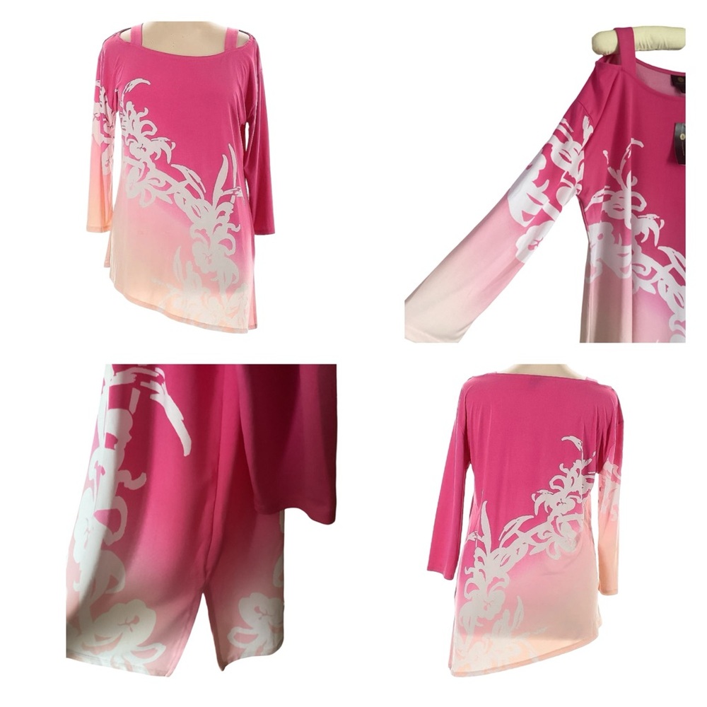 JM Collection Pink and Cream Ombre Cold-Shoulder Tunic